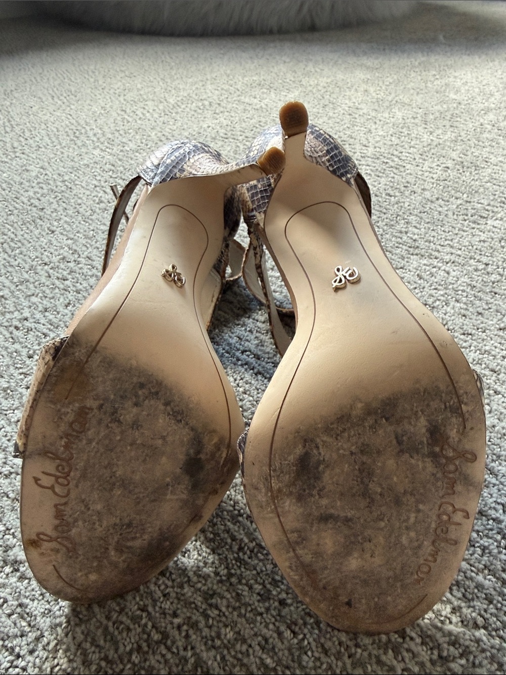 Sam Edelman Tan and Brown Snake-Print Strappy Stiletto Sandals - Picture 5 of 6
